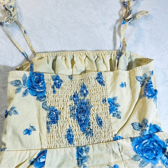 Floral Tie Strap Mini Dress Yellow Blue Roses - Picture 4 of 6